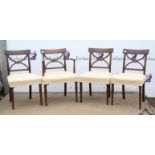 Set of four early 19th century mahogany dining chairs, the inlaid cross frame and tablet backs