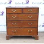 19th century oak chest, with two short and three long graduated drawers on bracket feet,