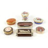 Collection of six enamel snuff boxes, to include one Spode, three Halcyon Days, and two unmarked