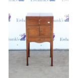 19th century mahogany washstand, the hinged top enclosing bowl apertures over dummy drawers,