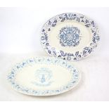 Italian Gubbio majolica oval platter decorated in underglazed blue with a crest within foliate