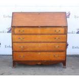 Early 19th century satinwood and lozenge banded bureau, the slope enclosing a fitted interior of