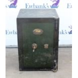 A. Webley & Co green painted safe, with key operated lock (no key!), H66 46 cm square