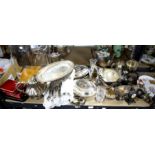Silver plated wares to include a basket, pair of entree dishes, teapot etc.,