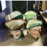 Four Royal Doulton character jugs, comprising Dick Turpin, Auld Mac, Toby Philpots and one other,