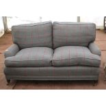 Howard & Son style two seat sofa, by Whitehead (Grosvenor), in grey and red chequer wool fabric,