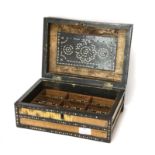 Porcupine quill box with bone inlaid dot decoration and lift out tray,