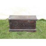 19th century oak box, with hinged lid and two locks, H37 W77 D35 cm