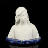 Early 20th century Sevres bisque porcelain bust of a young girl, impressed mark and initials LS,