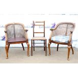 Pair of cane back bergere chairs, with scroll arms, caned seats and cabriole legs,