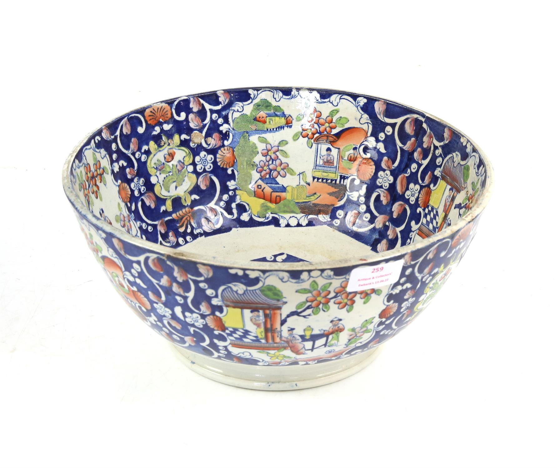 Early 19th century Japan pattern bowl by Lockett & Hulme Limited, Staffordshire 30cm dia.