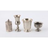 Middle Eastern silver coloured cup, with lattice design engraving, 7cm high, a baluster form