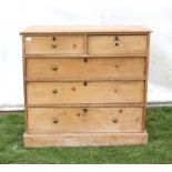 19th century pine chest of drawers, with two short and three long graduated drawers on a plinth