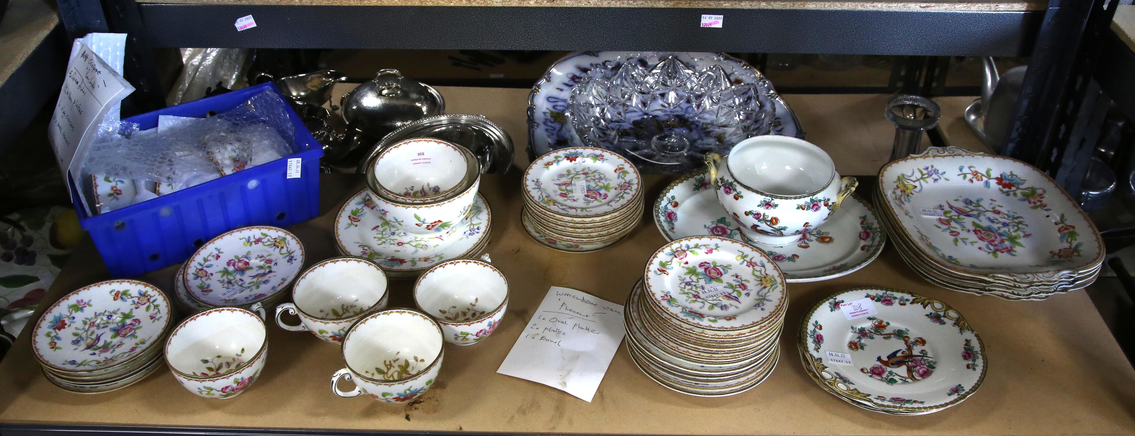 Coalport 'Pembroke' pattern tea and table wares, and Whieldon ware 'Pheasant' pattern plates