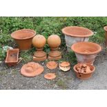 Large terracotta plant pot, of cylindrical tapering form, 42 cm high 56 cm diameter,