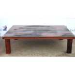 Hardwood rustic oak coffee table, on square legs, H41 W149 D110 cm