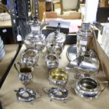 Silver plated items to include cocktail shaker, four piece tea and coffee service,