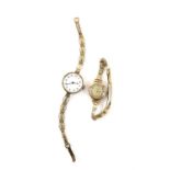 Two gold cased watches, including, a Ancre 15 Rubis ladies watch, with seconds subsidiary dial,
