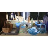 Small selection of pressed glass to include, baskets,jugs and figures etc.,