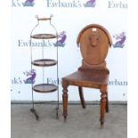 Victorian mahogany hall chair, the arched back with applied shield over a solid seat and turned