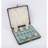 Cased set of Chinese export silver silver spoons with twisted stems and Mandarin figure finials,