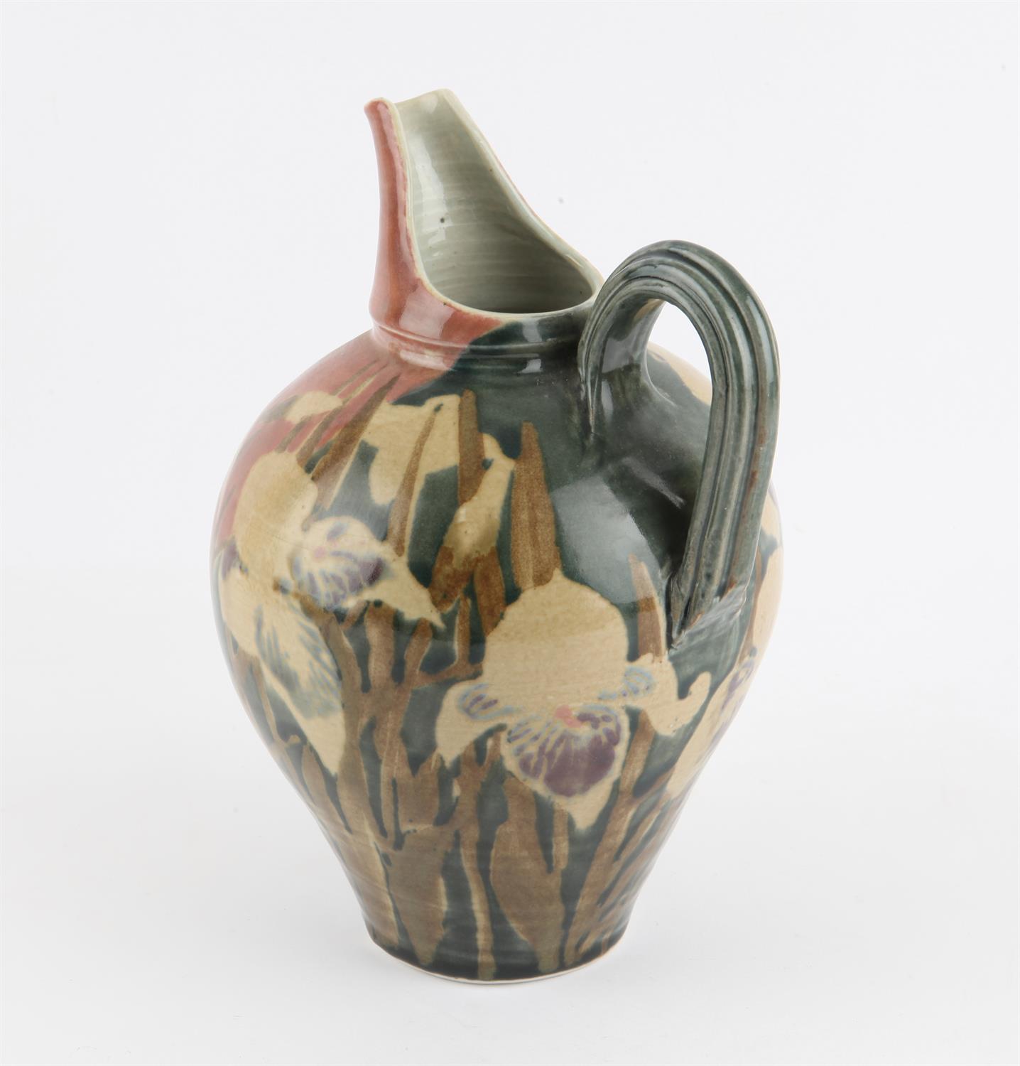 Desmond Clover studio pottery jug, with Iris decoration, 27cm high, - Image 2 of 2