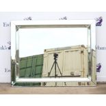 Large rectangular bevelled glass wall mirror, with protruding frame, 144 x 113 cm