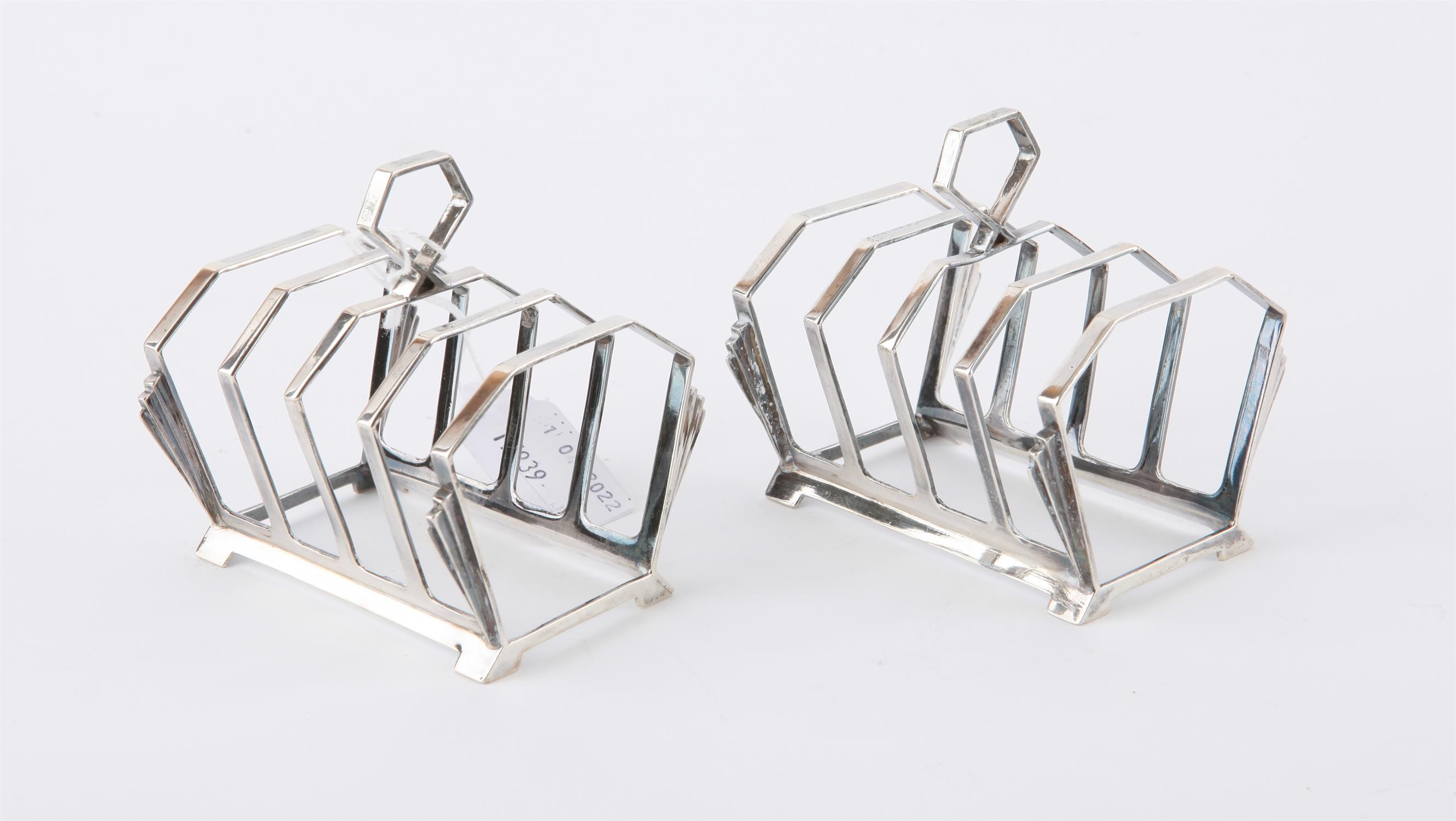 Pair of Art Deco silver four division toast racks, by Deakin & Francis Ltd, Birmingham 1938, 4.