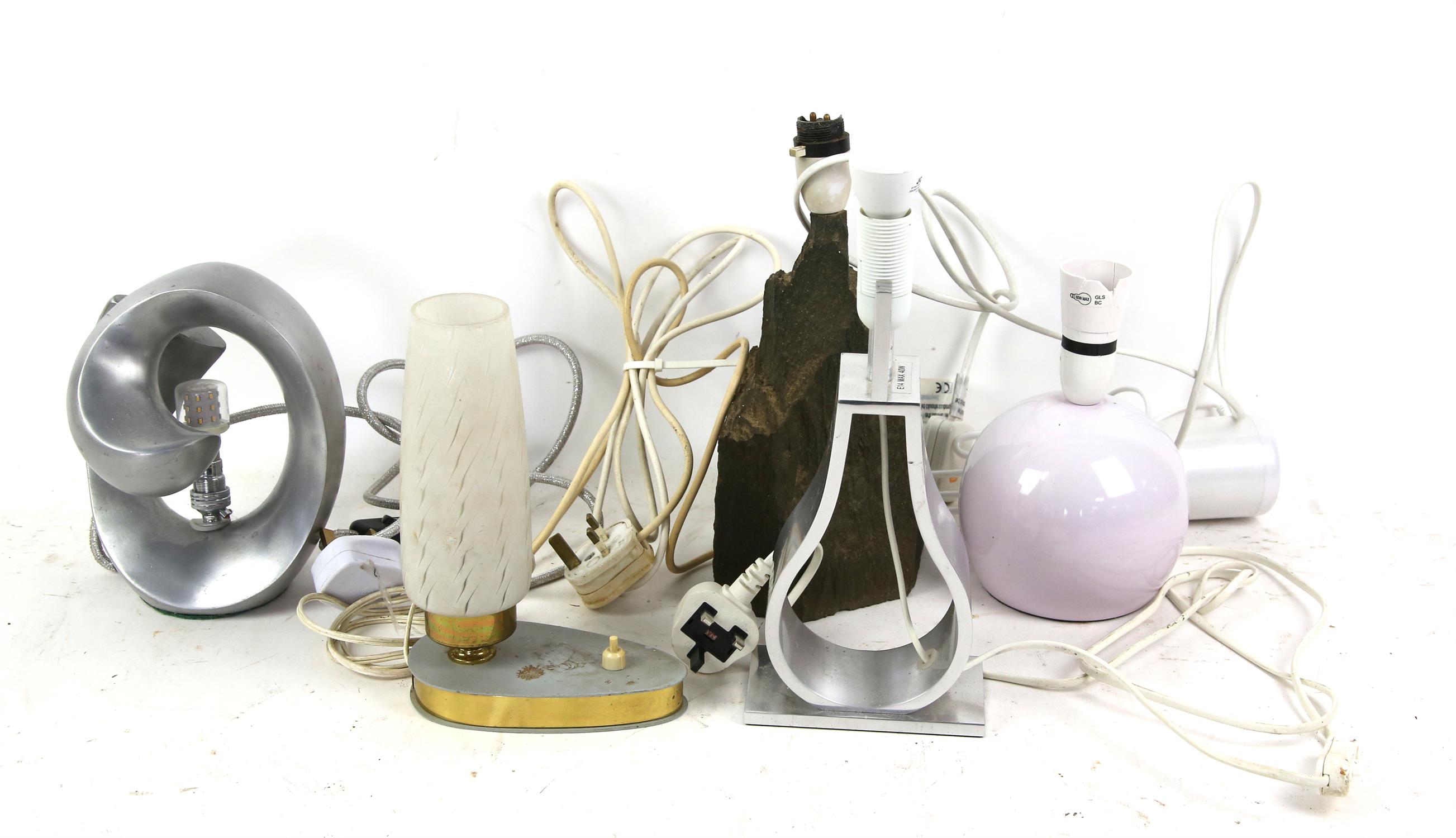 Variety of six lamps to include a vintage 1960's lamp, an abstract sculpture lamp in metal and a