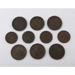 Selection of 19th century bank tokens, pennies and halfpennies, Nova Scotia, New Brunswick,