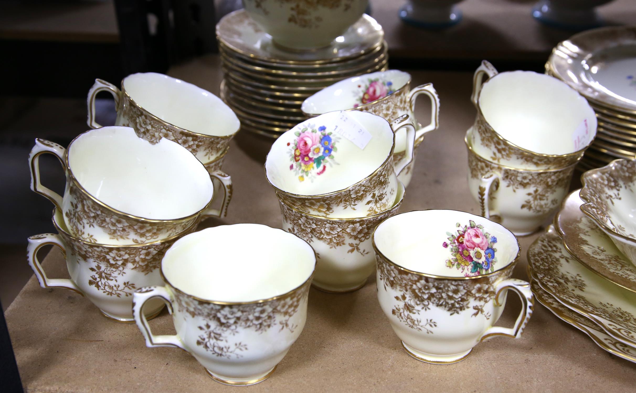 Crown Staffordshire gilt part tea service, for twelve place settings, with two serving dishes and - Image 2 of 2