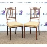 Pair of Early 20th century inlaid rosewood bedroom chairs, with rail backs, overstuff seats and