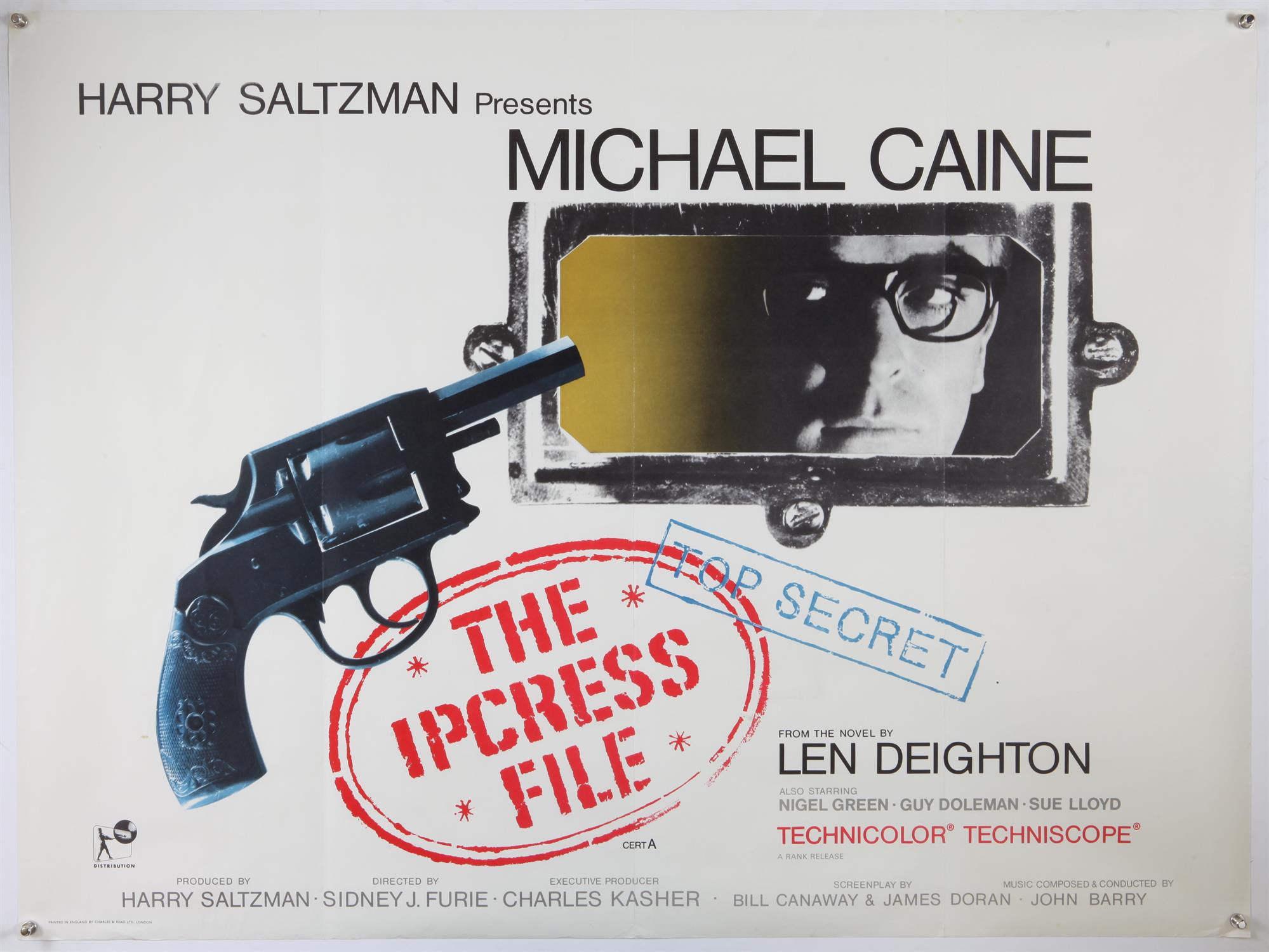 The Ipcress File (1965) British Quad film poster, starring Michael Caine, from the novel by Len