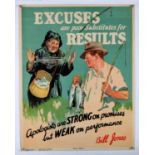 'Excuses are poor Substitutes for Results' - Original Vintage information poster by Bill Jones,