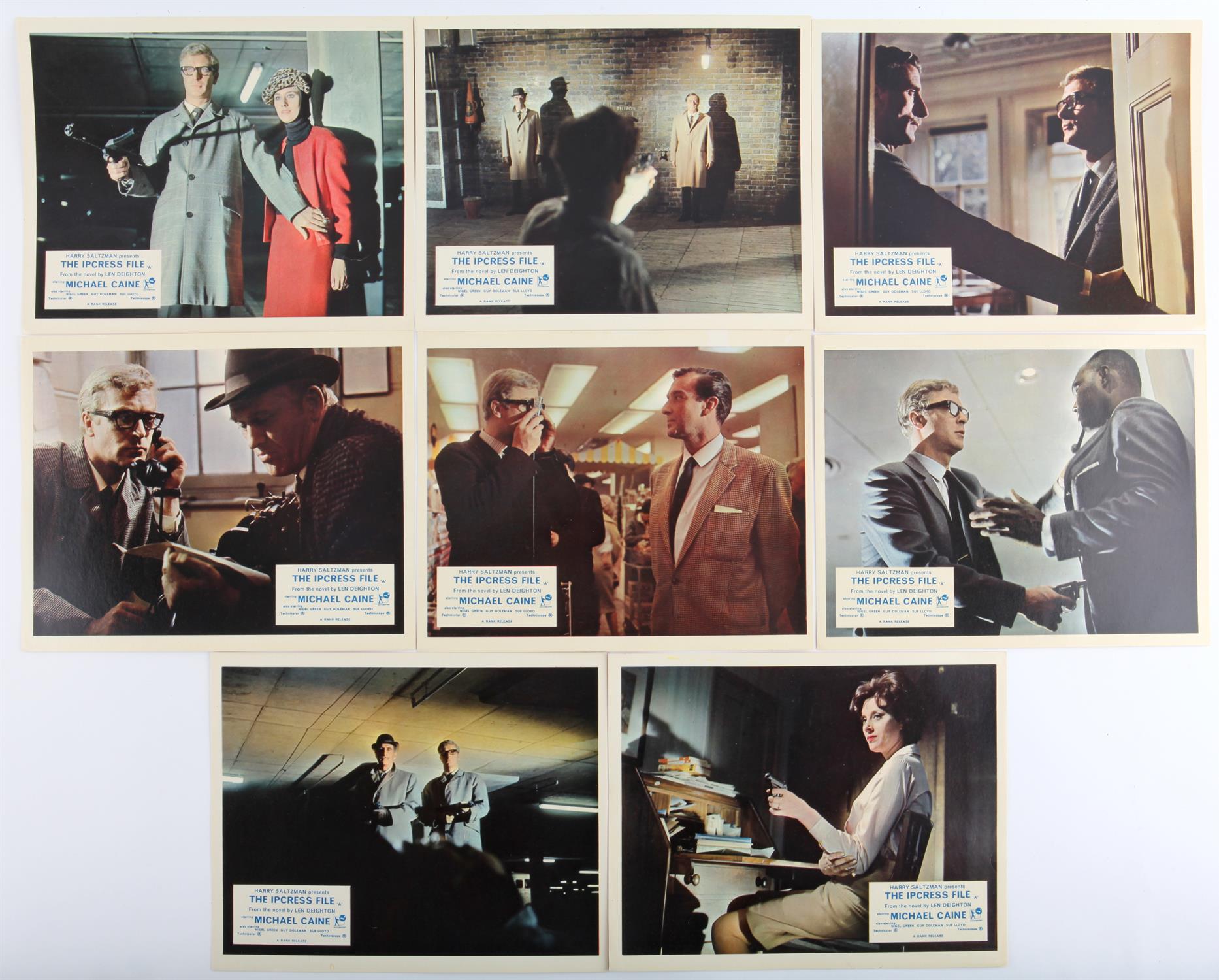 The Ipcress File (1965) Set of 8 UK front of house cards, starring Michael Caine, 8 x 10 inches (8).