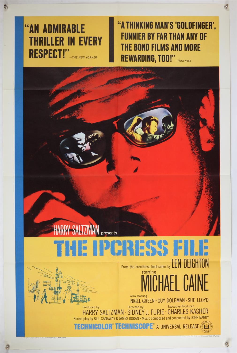 The Ipcress File (1965) US One Sheet film poster, starring Michael Caine, folded, 27 x 41 inches