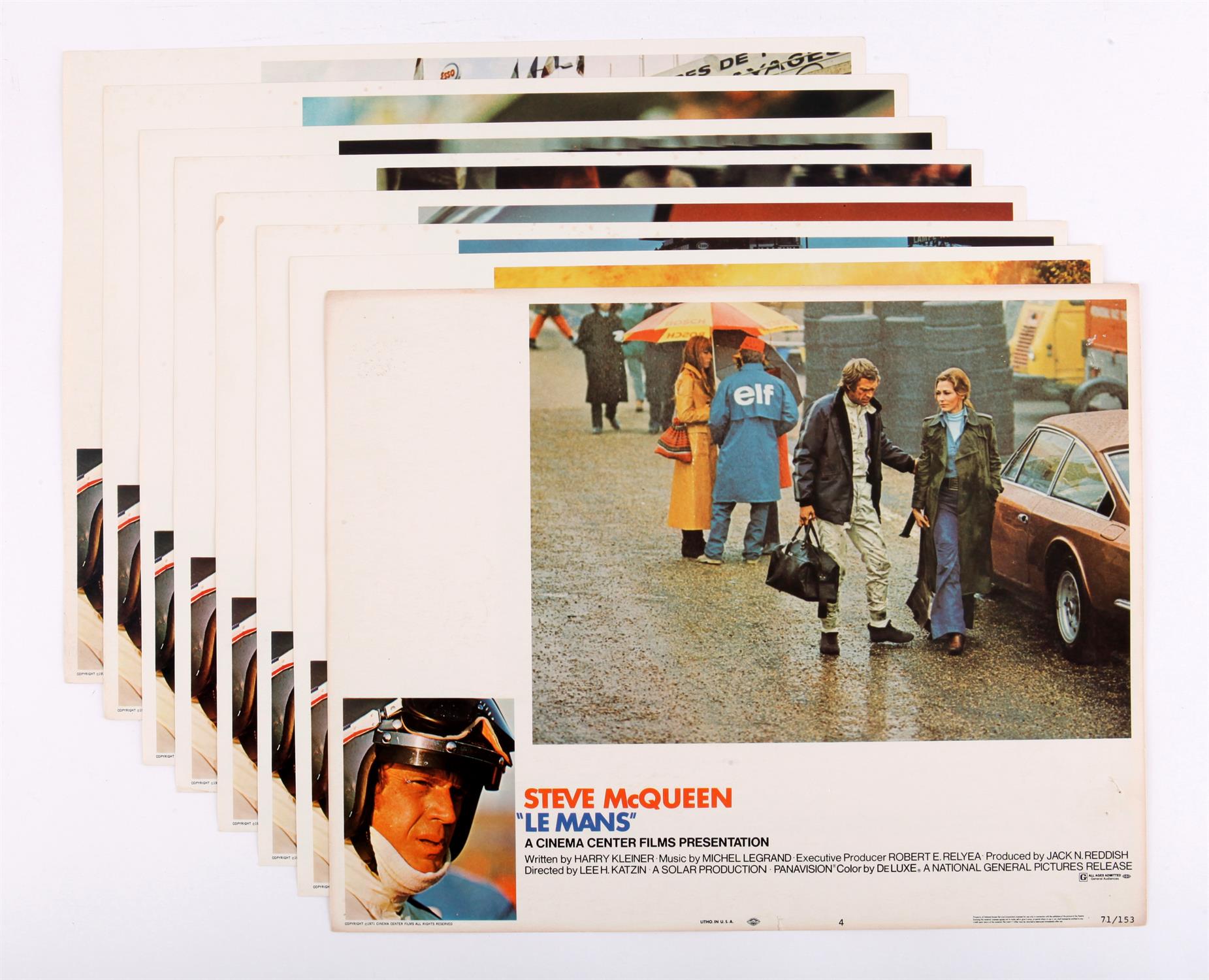 Le Mans (1971) Set of 8 US lobby cards for the Steve McQueen classic, 11 x 14 inches (8).