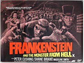 Frankenstein and the Monster from Hell (1973) British Quad film poster, Hammer Horror, tri-folded,