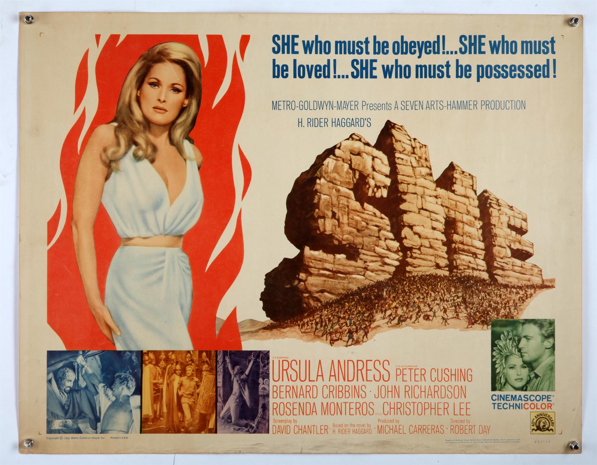 She (1965) Half Sheet film poster, starring Ursula Andress & Christopher Lee, Seven Arts - Hammer