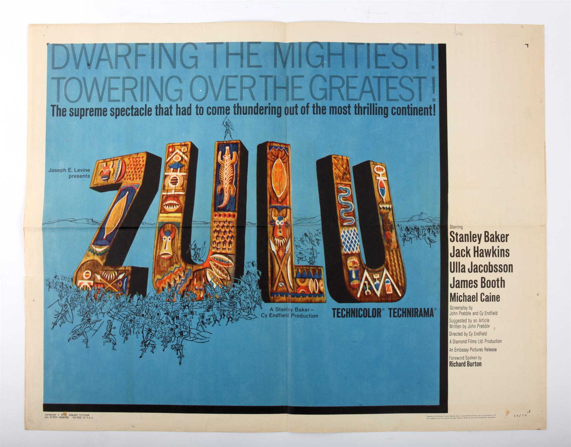 Zulu (1964) US Half Sheet, starring Michael Caine, folded, 22 x 28 inches and a set of 8 US Lobby - Image 5 of 5