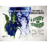 15 British Quad film posters including A Study in Terror, The Bridge at Remagen, Norman Wisdom in