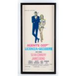 James Bond Dr. No (1970's) Italian Locadina film poster, starring Sean Connery, framed and glazed,