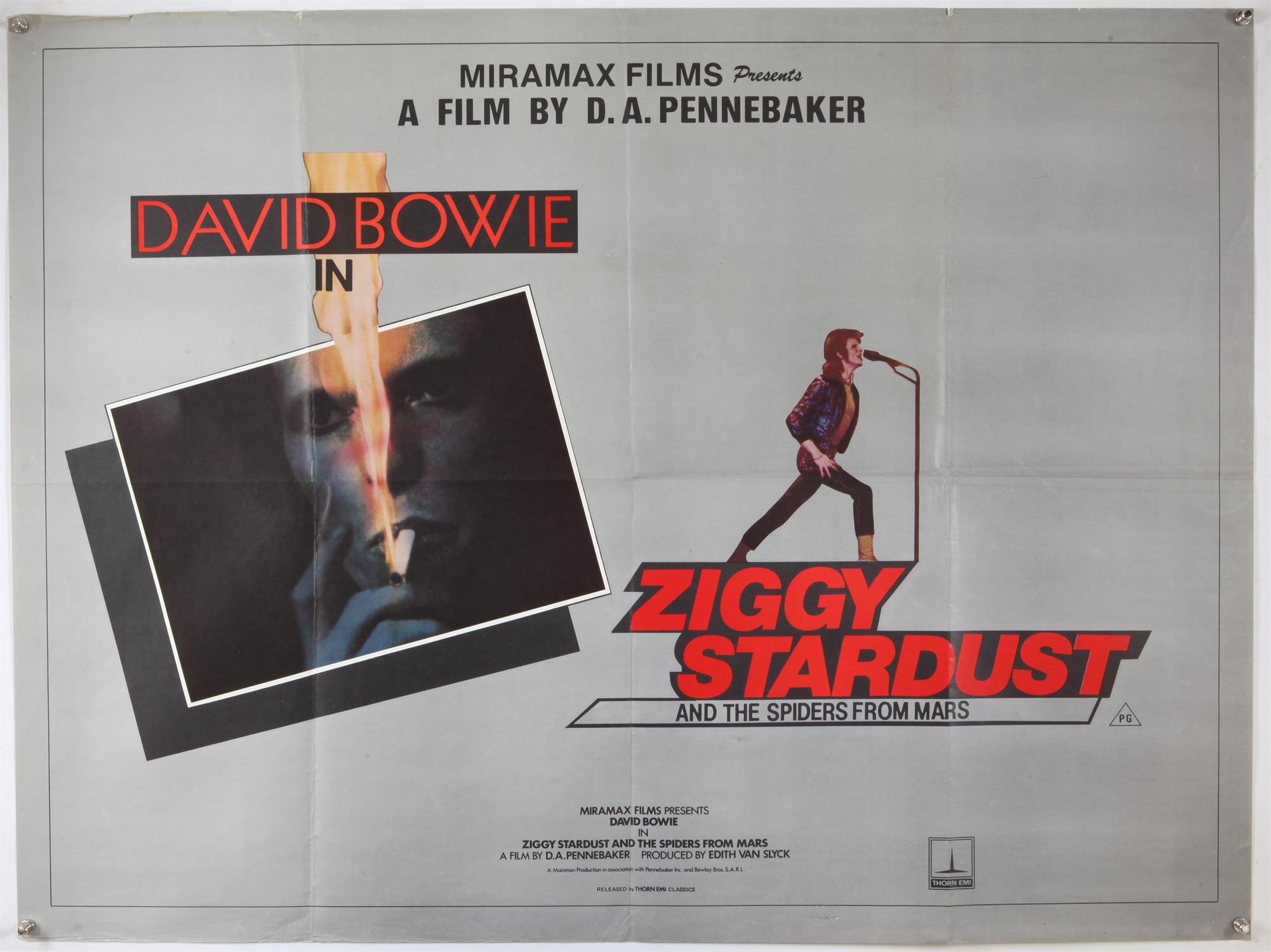 David Bowie Ziggy Stardust and The Spiders From Mars (1973) British Quad film poster, folded,