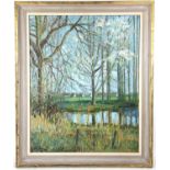 S. Barrington (British, twentieth century), 'Trees by the Stour'. Oil on canvas. Framed.