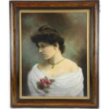 Pair of overpainted prints, portraits of Edwardian ladies. Framed and glazed. Image size 46 x 36cm