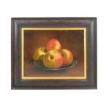 Twentieth-century European School, still life with apples. Oil on canvas. Framed. Image size 30.