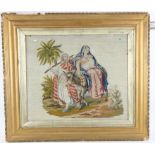 Embroidered image of Mary and Joseph with the baby Jesus, framed and glazed, image size 40 x 46cm.