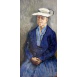 E. Halliday, portrait of a lady. Oil on board. Signed lower right. Framed. Image size 120 x 59cm.