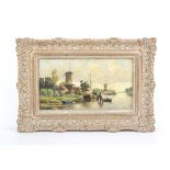 G. Stork, canal scene with windmills. Oil on canvas. Signed lower right. Framed. Image size 25 x