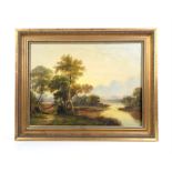 Nineteenth-century British School, landscape with stream and trees to foreground. Oil on canvas.